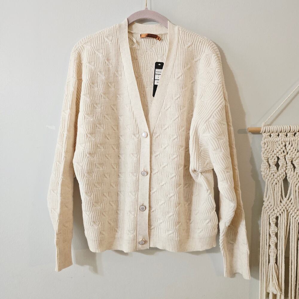 NWT Belldini Ecru Button Up Cardigan Sweater Shimmer Size L Large